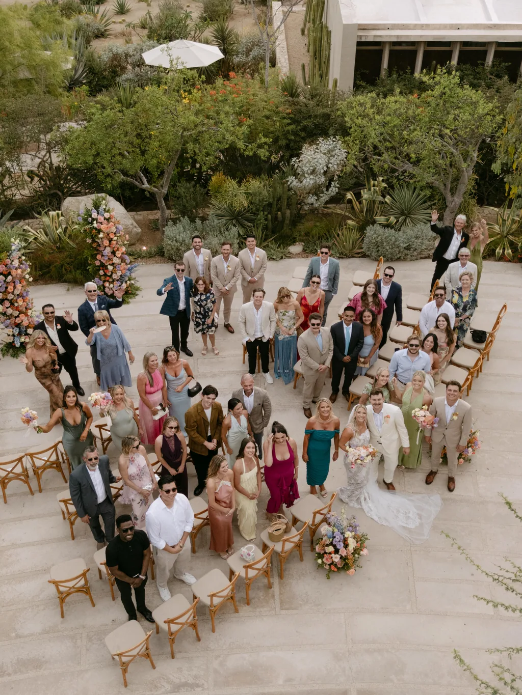 Everyone gathered around Bailey and Matthew, seen from above