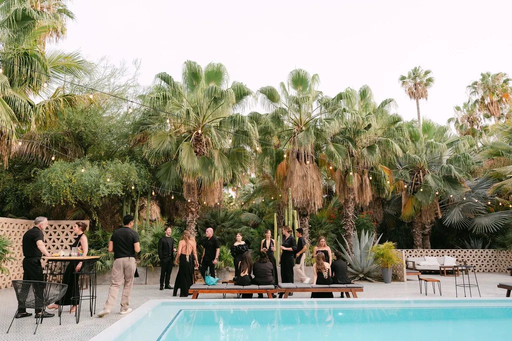 Cocktails by the tiled pool before the ceremony