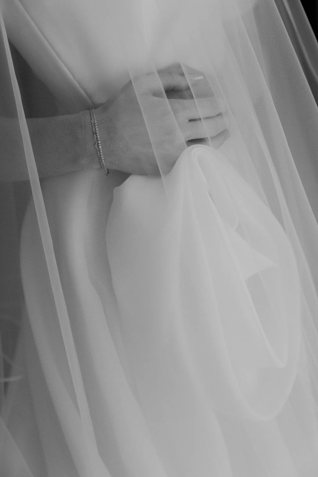 The veil and a hand, in black and white