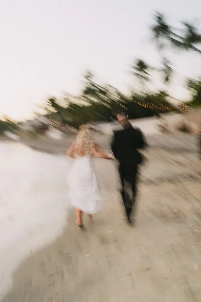 Macey and Travis walking, motion blur